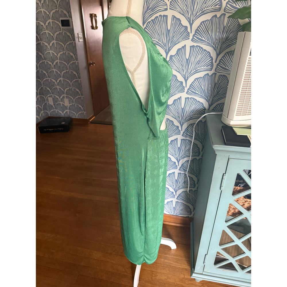 PRETTYLITTLETHINGS Ruched Green Shimmer Cut-Out Tank Dress Sz. 18 - Picture 3 of 9